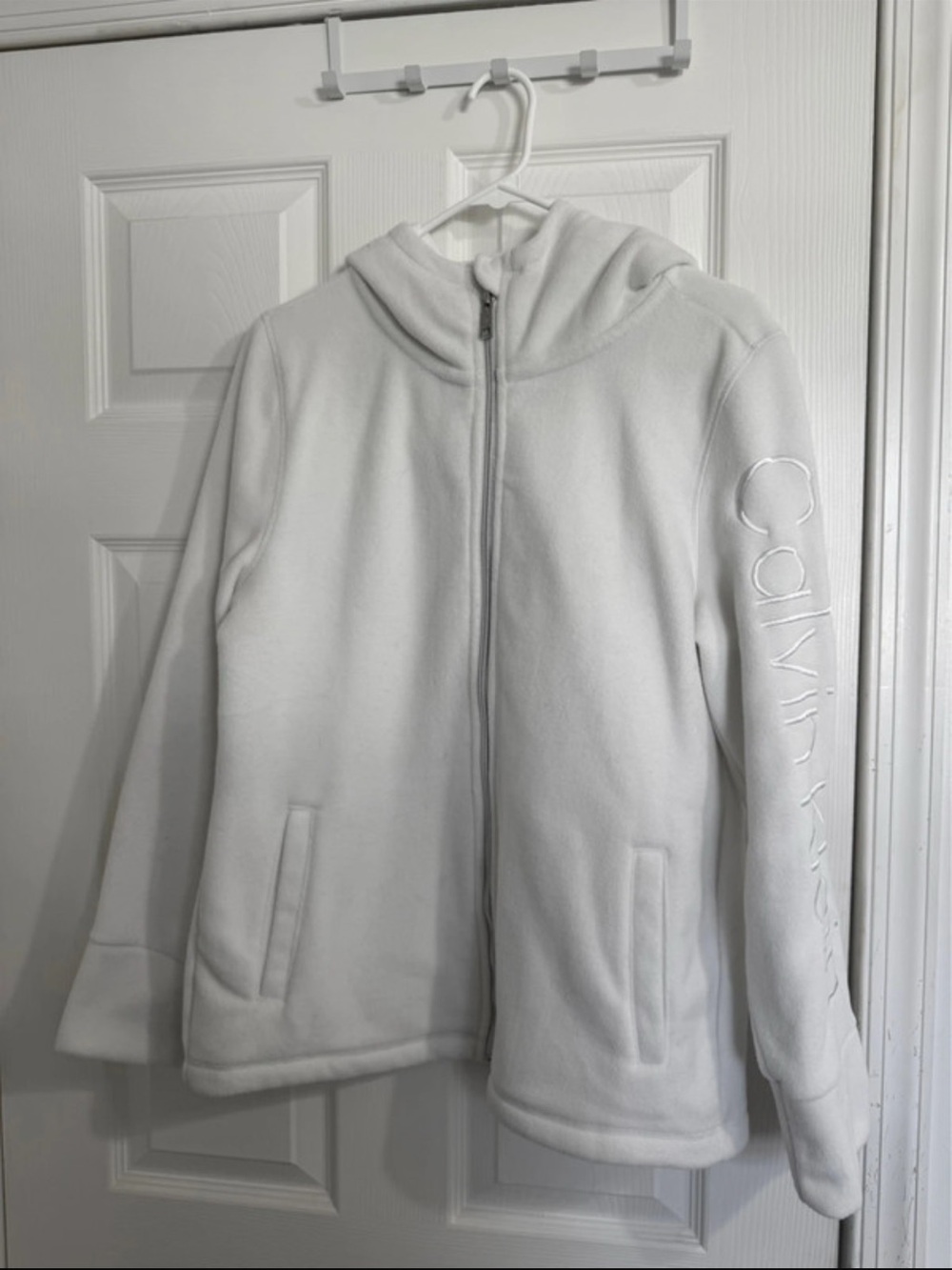 Calvin Klein White Hooded Fleece Zip Jacket for Women’s